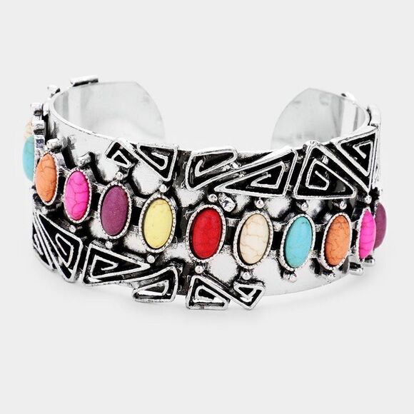 Multi-Colored Howlite Western Cuff Silver … - Picture 1 of 6